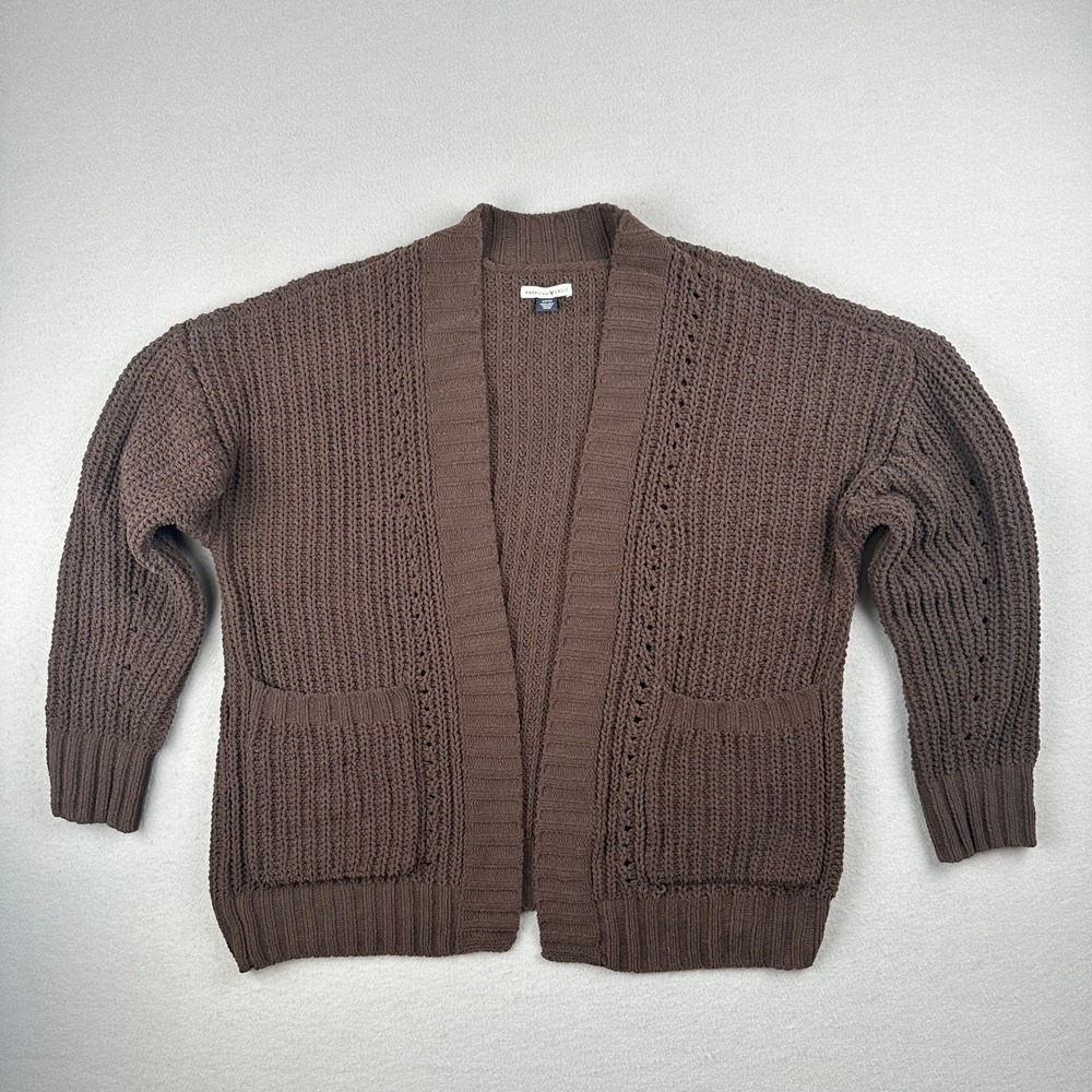 American Eagle Cardigan Women Small Brown Chenille Chunky Open Front Oversized
